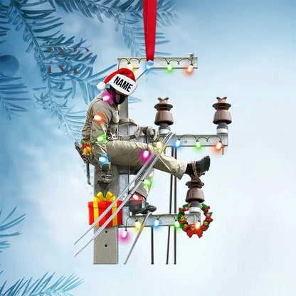 Costume Lineman On The Pole Personalized Christmas Ornament, Custom Lineman Ornament, Lineman Gift - Best gifts your whole family