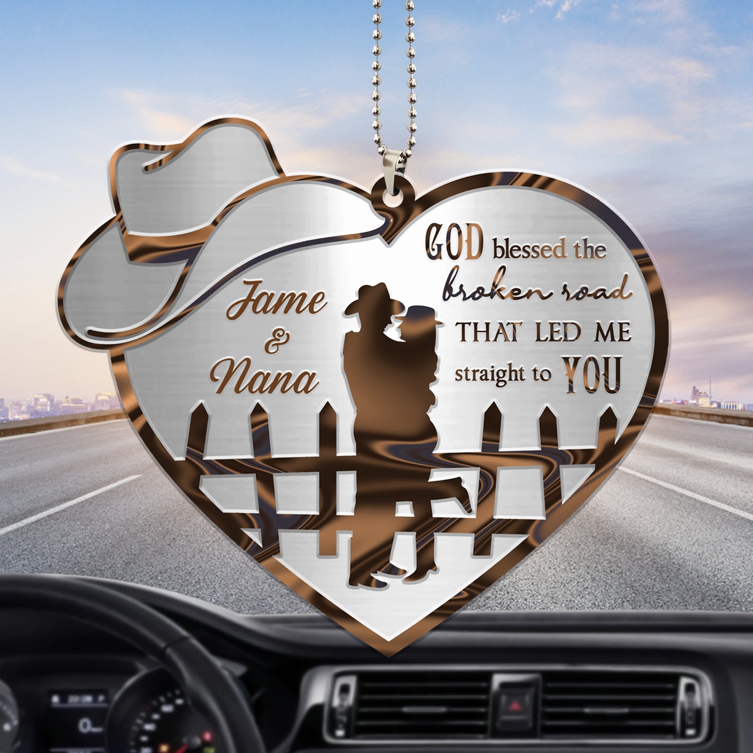 Couple Cowboy And Cowgirl God Blessed Personalized Ornament, Couple Car Hanging Ornament, Valentine Couple Ornament - Best gifts your whole family