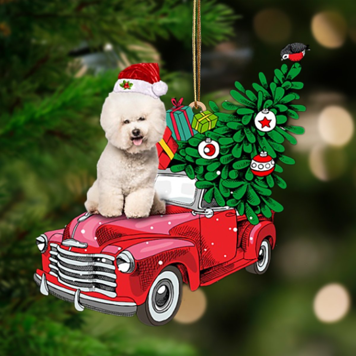 Cream Bichon Frise-Pine Truck Hanging Ornament - Best gifts your whole family