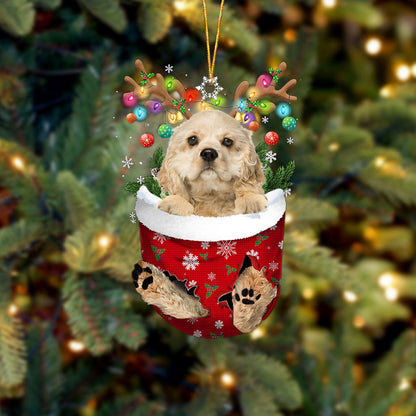 CREAM Cocker Spaniel In Snow Pocket Christmas Ornament Flat Acrylic Dog Ornament - Best gifts your whole family