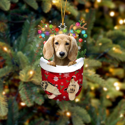 CREAM Lng haired Dachshund In Snow Pocket Christmas Ornament Flat Acrylic Dog Ornament - Best gifts your whole family