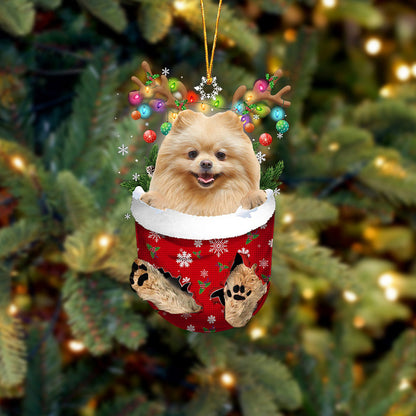 CREAM Pomeranian In Snow Pocket Christmas Ornament Flat Acrylic Dog Ornament - Best gifts your whole family