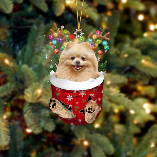 CREAM Pomeranian In Snow Pocket Christmas Ornament Flat Acrylic Dog Ornament - Best gifts your whole family