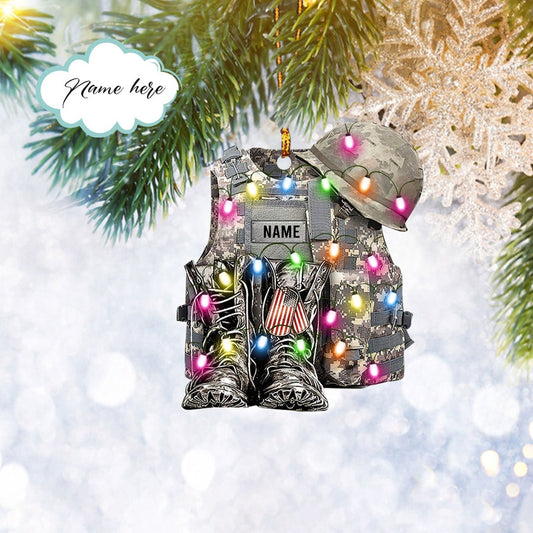 Custom Army Veteran Soldier Backpack Boost Military Flat 2D Ornament, Christmas Tree Ornament, Home Decor - Best gifts your whole family