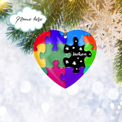 Custom Autism Heart Flat 2D Ornament, Personalized Support Gift, Christmas Tree Ornament, Home Decor Plastic Ornament - Best gifts your whole family
