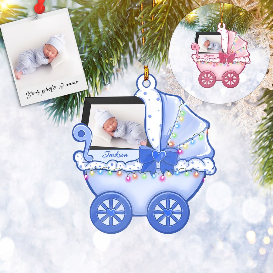 Custom Baby's First Christmas Ornament, Personalized Photo & Text Ornament, First Christmas, Christmas Tree Ornament - Best gifts your whole family