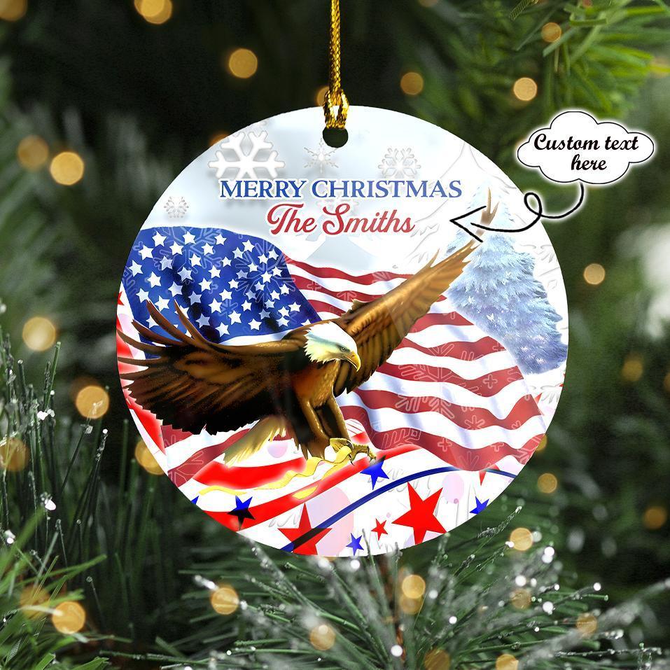 Custom Family Name Eagle and America Flag Car Ornament - Best gifts your whole family