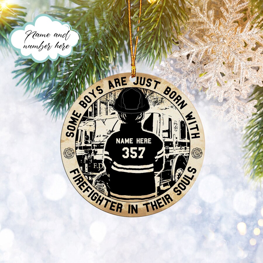Custom Firefighter Boys Ornament, Firefighter In Their Souls Christmas Tree Ornament, Home Decor Plastic Ornament - Best gifts your whole family
