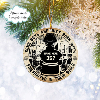 Custom Firefighter Boys Ornament, Firefighter In Their Souls Christmas Tree Ornament, Home Decor Plastic Ornament - Best gifts your whole family