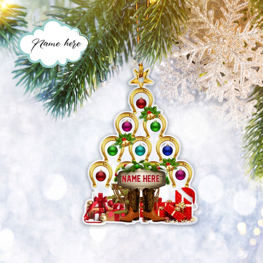 Custom Horseshoe Western Cowboy Cowgirl Boots Flat 2D Ornament, Christmas Tree Ornament, Home Decor Plastic Ornament - Best gifts your whole family