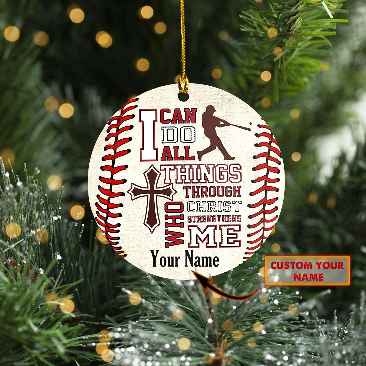 Custom Name Baseball Christmas Round Ornament - Gift for Baseballer - Best gifts your whole family
