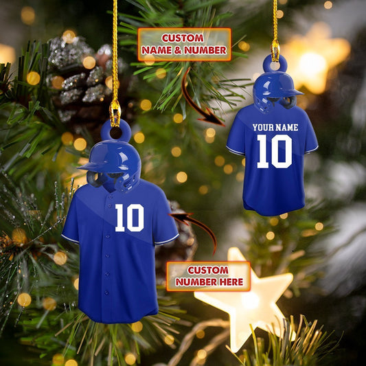 Custom Name Blue Baseball Uniform - Baseman Car Ornament - Best gifts your whole family