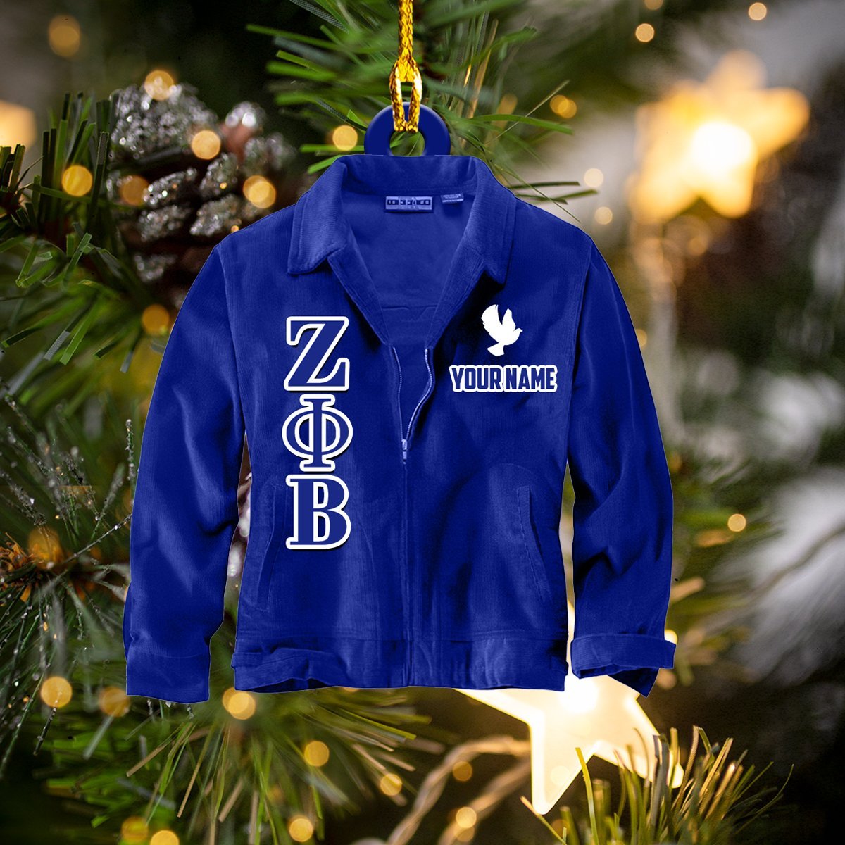 Custom Name Blue Zeta Phi Beta Vest Car Ornament - Best gifts your whole family