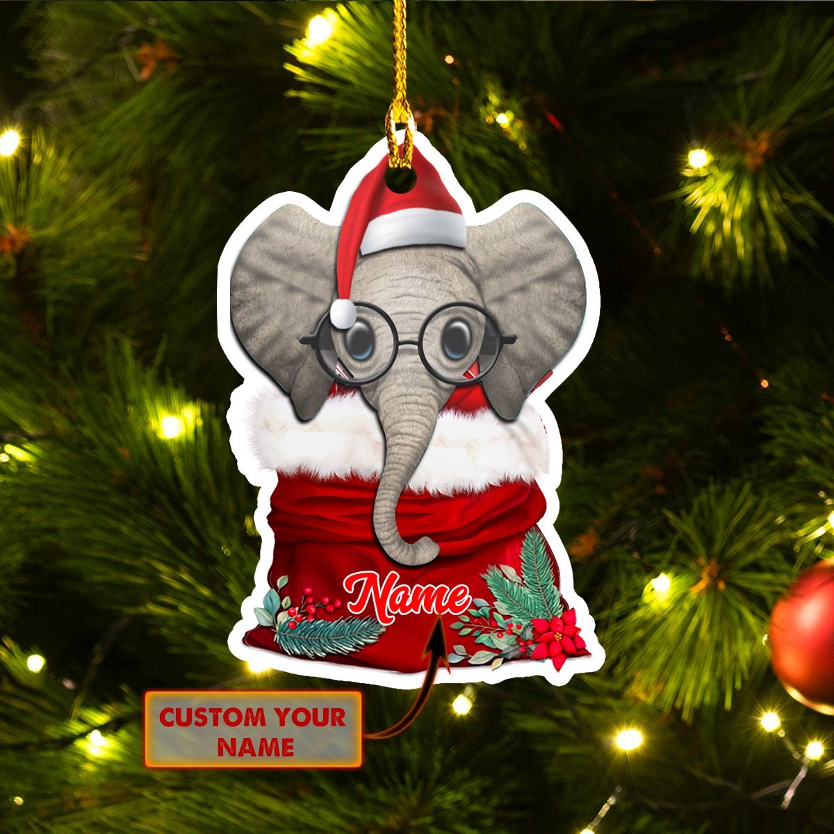 Custom Name Cute Elephant Christmas - Custom Shaped Ornament - Best gifts your whole family