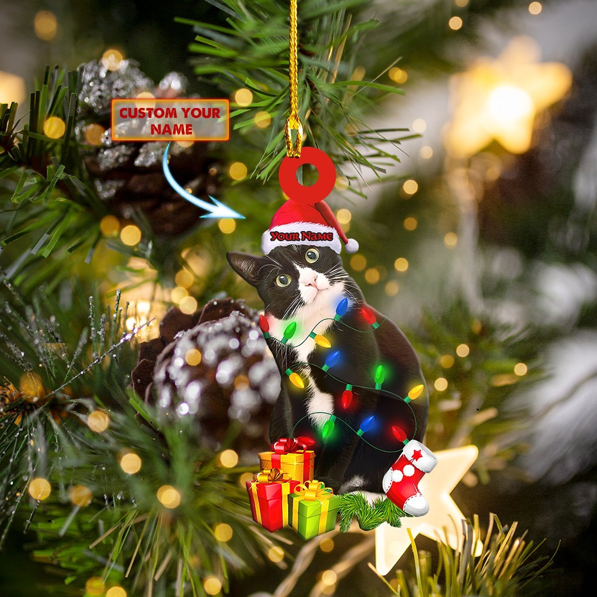 Custom Name Love Cat Wear Beanie Car Ornament - Best gifts your whole family