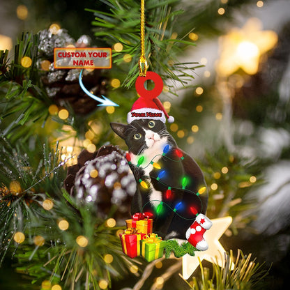 Custom Name Love Cat Wear Beanie Car Ornament - Best gifts your whole family