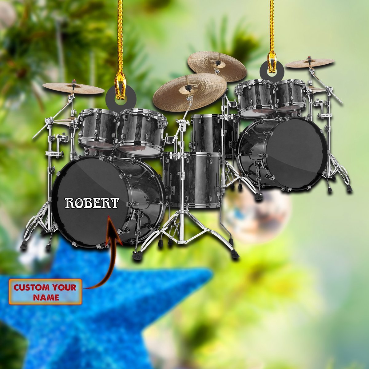 Custom Name on Black Drum Car Ornament - Gift for Drummer - Best gifts your whole family