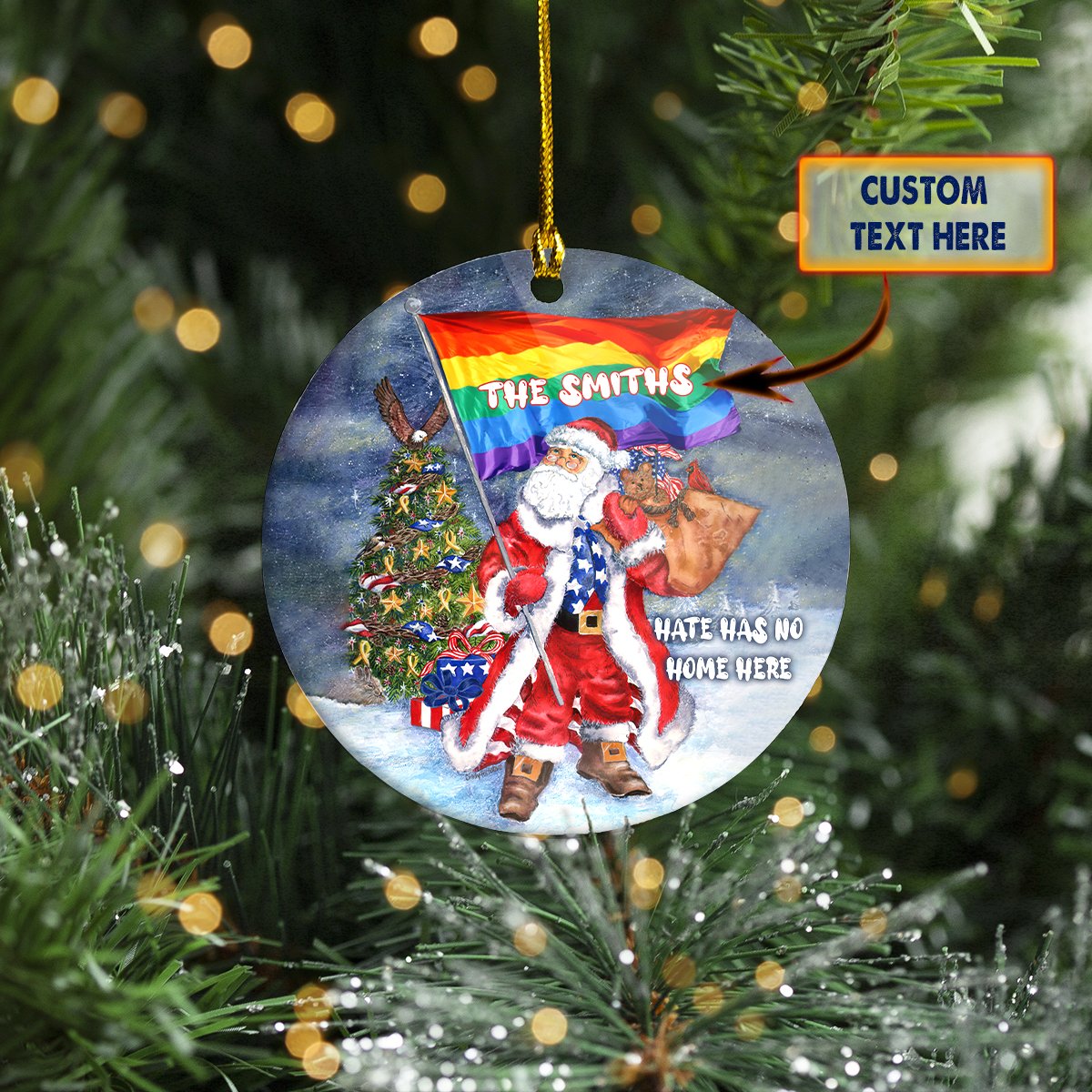 Custom Name Ornament - Santa Pride Flag Car Ornament - Best gifts your whole family