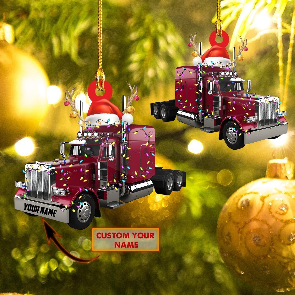 Custom Name Red Christmas Truck Car Ornament - Gift for Trucker - Best gifts your whole family