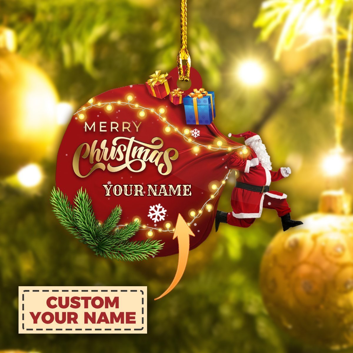 Custom Name Santa Claus With Gifts Bag Merry Car Ornament - Best gifts your whole family