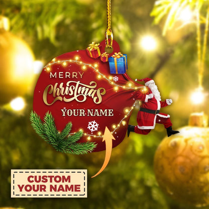 Custom Name Santa Claus With Gifts Bag Merry Car Ornament - Best gifts your whole family