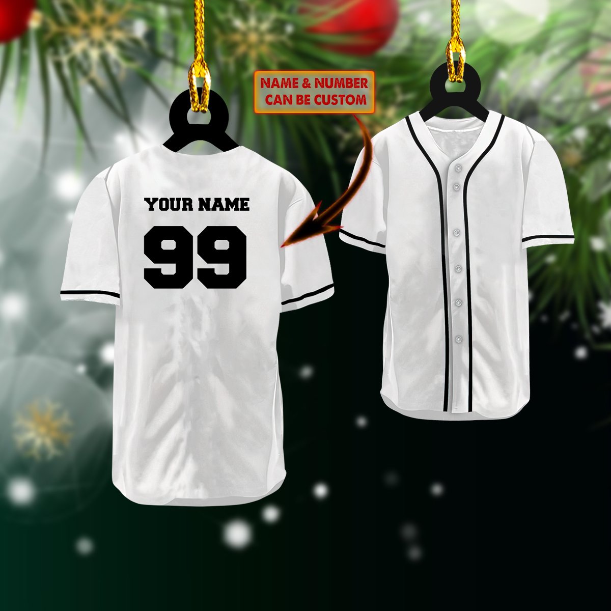Custom Name White Baseball Shirt Car Ornament - Best gifts your whole family