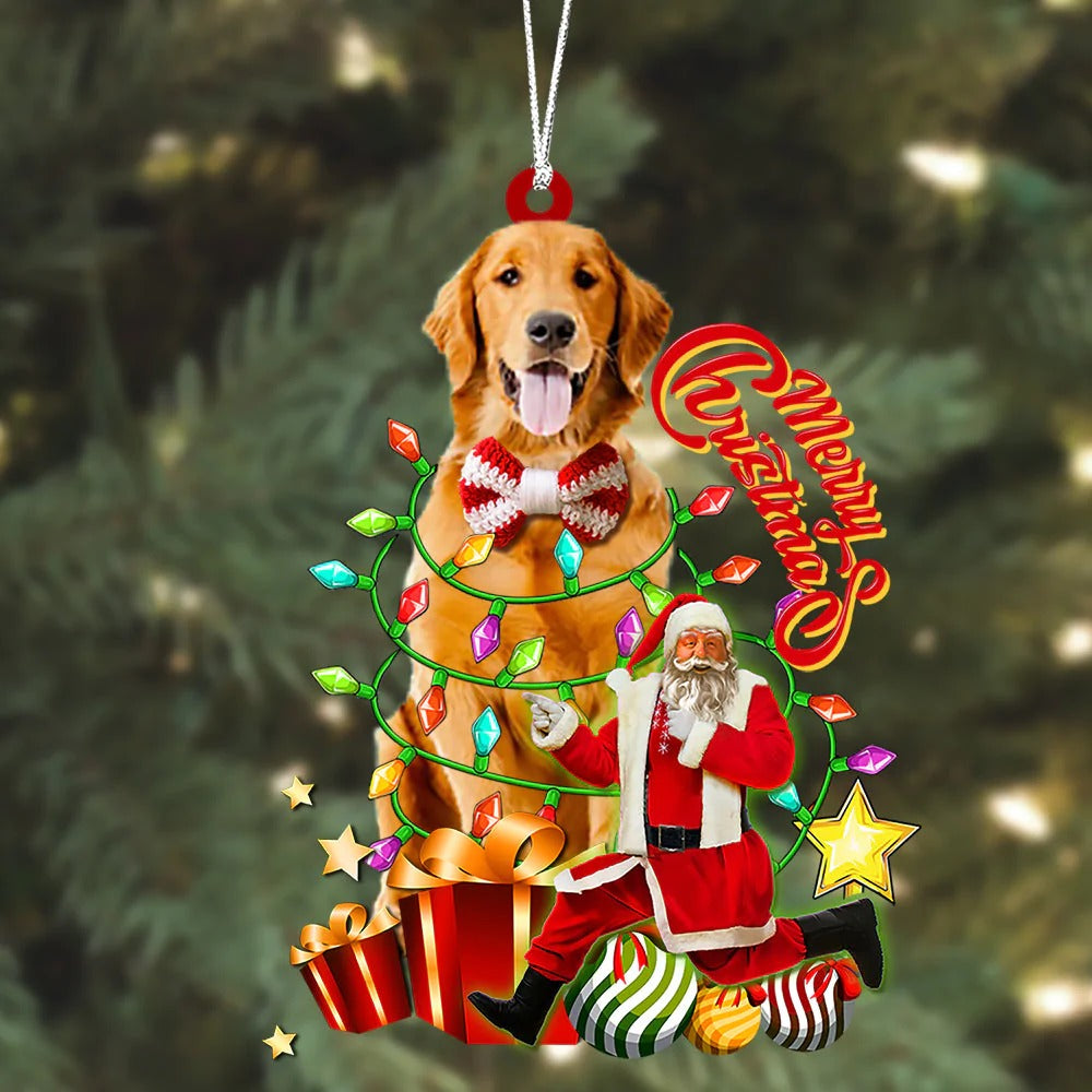 Custom Photo Pet Christmas Lights Ornament, Personalized Image Dog And Santa Merry Christmas Ornament - Best gifts your whole family