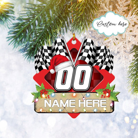 Custom Racing Checkered Flag String Lights Flat 2D Ornament Gifts, Christmas Tree Ornament, Home Decor Plastic Ornament - Best gifts your whole family