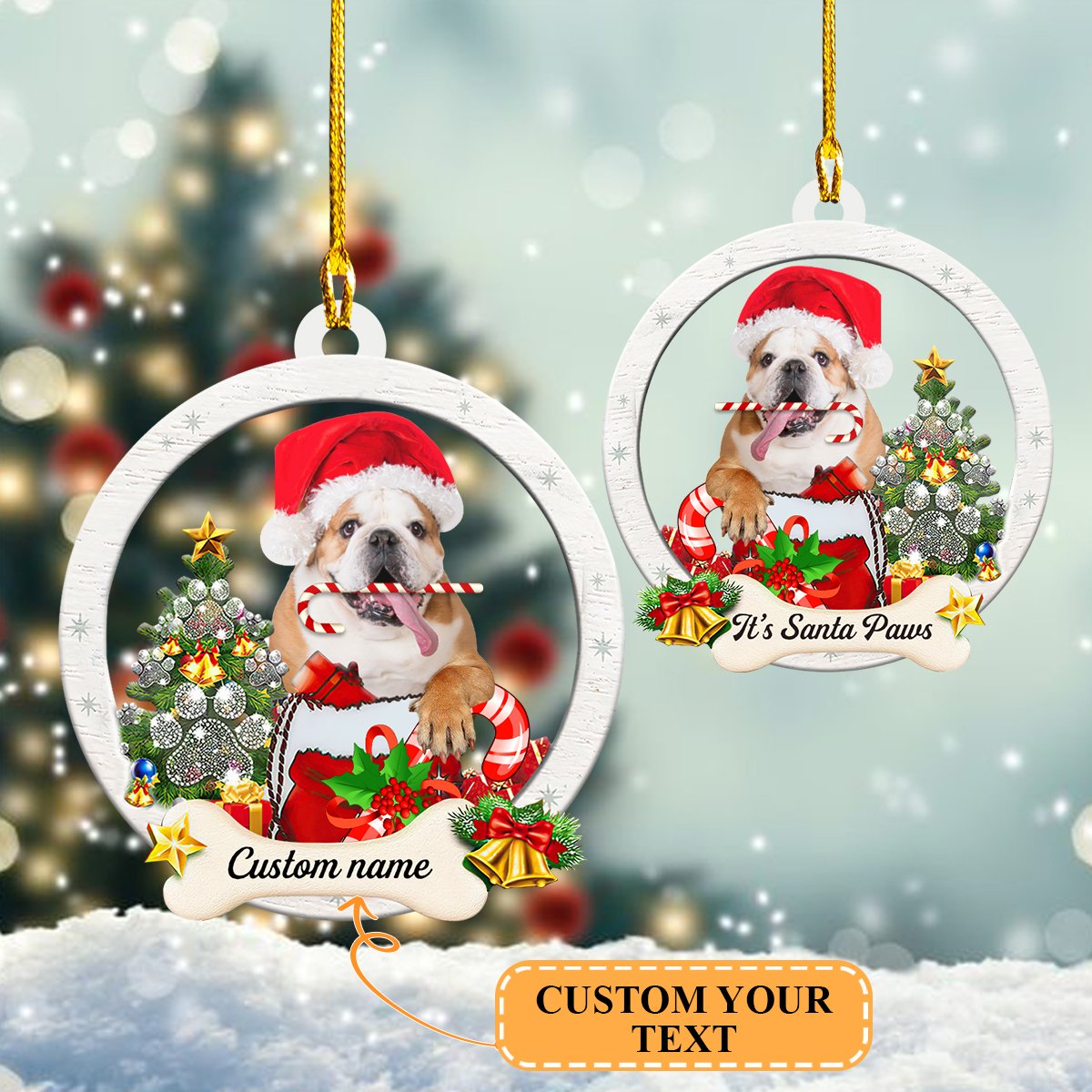 Custom Shaped Ornament - Santa Bulldog - Nt168 - Loop - Ct207 Car Ornament - Best gifts your whole family