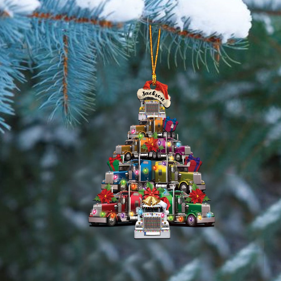 Custom Truck Christmas Tree Flat 2D Ornament, Gifts For Trucker, Christmas Tree Ornament, Home Decor Plastic Ornament - Best gifts your whole family