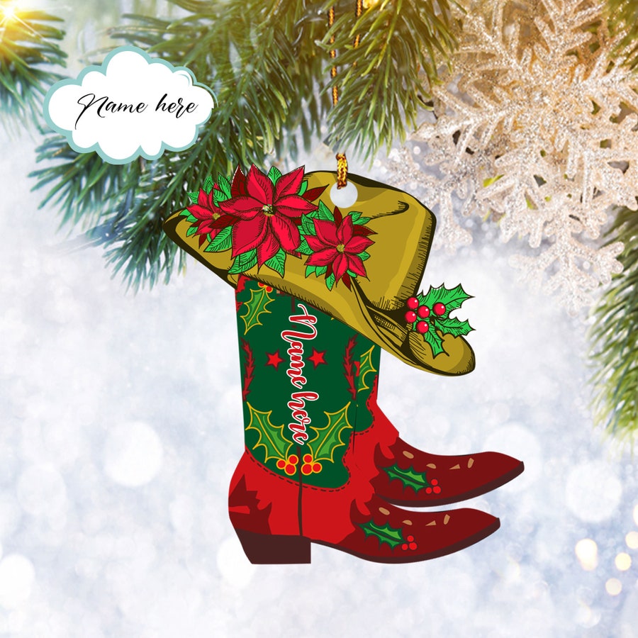 Custom Western Cowboy Cowgirl Boots & Hat Flat 2D Ornament, Christmas Tree Ornament, Home Decor Plastic - Best gifts your whole family