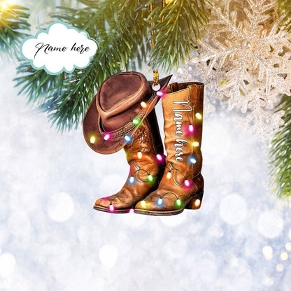 Custom Western Cowboy Cowgirl Boots & Hat Flat 2D Ornament, Christmas Tree Ornament, Home Decor Plastic Ornament - Best gifts your whole family