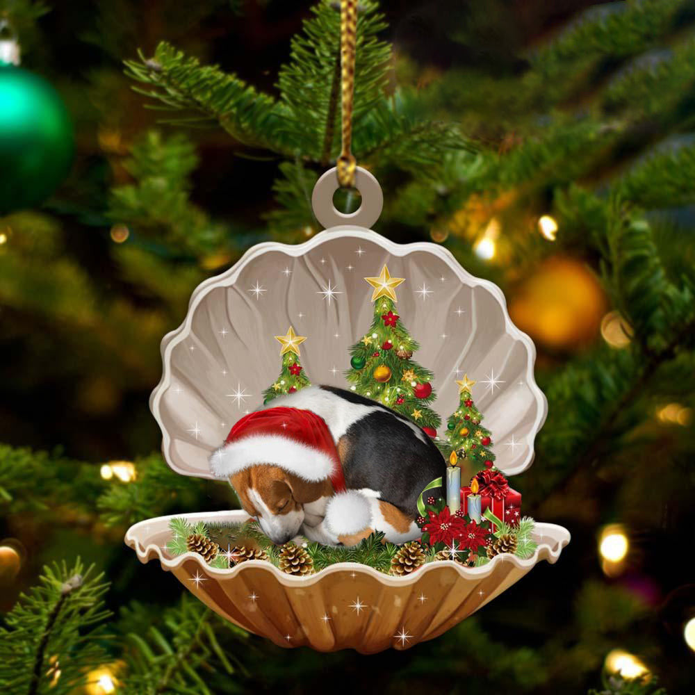 Cute Beagle Sleeping in Pearl Dog Christmas Ornament Flat Acrylic - Best gifts your whole family