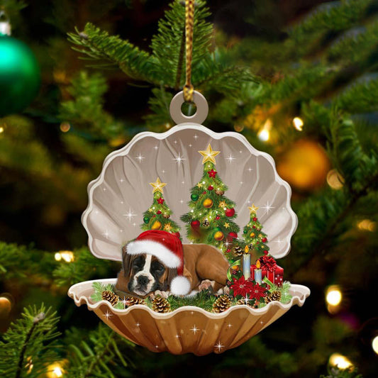 Cute Boxer Sleeping in Pearl Dog Christmas Ornament Flat Acrylic - Best gifts your whole family