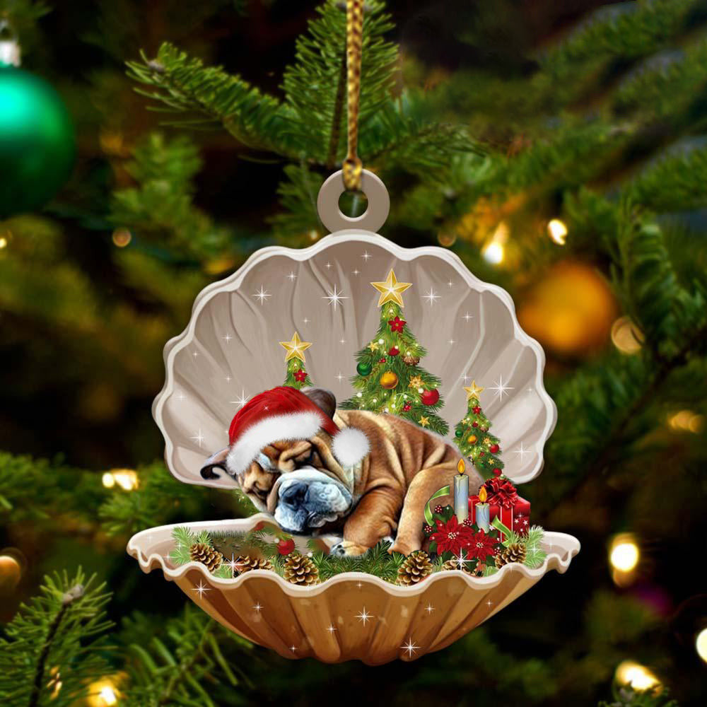 Cute Bulldog Sleeping in Pearl Dog Christmas Ornament Flat Acrylic - Best gifts your whole family