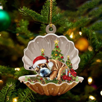 Cute Bulldog Sleeping in Pearl Dog Christmas Ornament Flat Acrylic - Best gifts your whole family