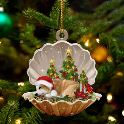 Cute Corgi Sleeping in Pearl Dog Christmas Ornament Flat Acrylic - Best gifts your whole family