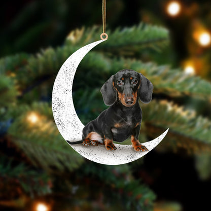 Cute Dachshund Sit On The Moon Two Sided Ornament Dog Hanging Christmas Ornament - Best gifts your whole family
