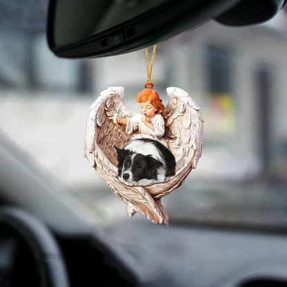 Cute Dog Hanging Ornaments Border Collie Sleeping Protected By Angel Car Hanging Ornament - Best gifts your whole family