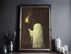 Cute Ghost And Candle Poster, Vintage Poster, Cute Ghost Poster, Haunting Ghost, Halloween Decor, Dark Academia, Room Decor - Best gifts your whole family