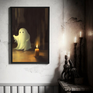 Cute Ghost Dancing By The Candle Poster, Vintage Poster, Cute Ghost Poster, Haunting Ghost, Halloween Decor, Dark Academia, Room Decor - Best gifts your whole family