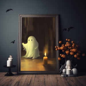 Cute Ghost Dancing By The Candle Poster, Vintage Poster, Cute Ghost Poster, Haunting Ghost, Halloween Decor, Dark Academia, Room Decor - Best gifts your whole family