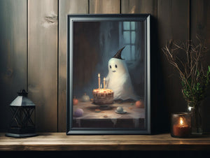 Cute Ghost Witch In A Birthday Party Alone, Ghost Print, Ghost Poster, Spooky Art, Dark Academia, Haunting Ghost, Halloween Decor - Best gifts your whole family