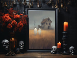 Cute Ghosts in Field, Ghosts Art Print, Halloween Art Print, Halloween Decor, Spooky Vintage Halloween, Print Wall Art, Halloween Gift - Best gifts your whole family