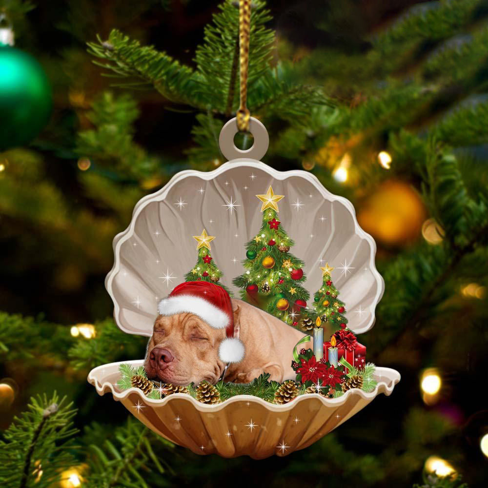 Cute Pitbull Sleeping in Pearl Dog Christmas Ornament Flat Acrylic Gift - Best gifts your whole family