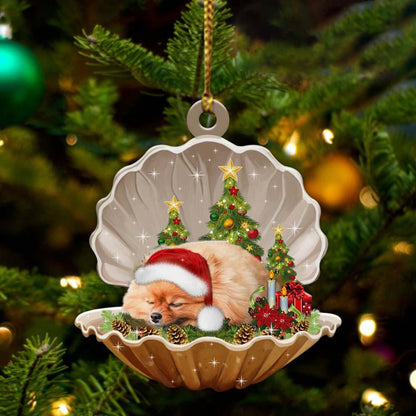 Cute Pomeranian Sleeping in Pearl Dog Christmas Ornament Flat Acrylic Gift - Best gifts your whole family