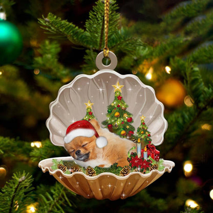 Cute Pomeranian Sleeping in Pearl Dog Christmas Ornament Flat Acrylic - Best gifts your whole family