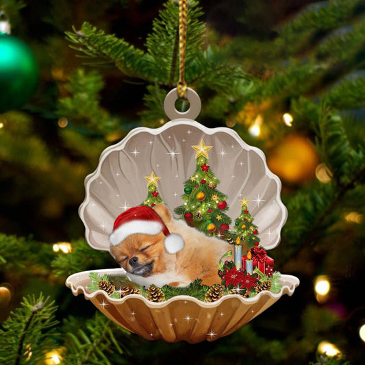 Cute Pomeranian Sleeping in Pearl Dog Christmas Ornament Flat Acrylic - Best gifts your whole family