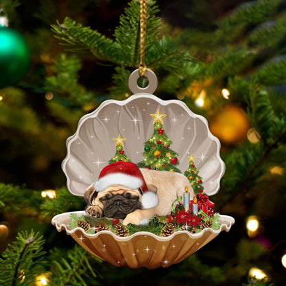 Cute Pug Sleeping in Pearl Dog Christmas Ornament Flat Acrylic Gift - Best gifts your whole family