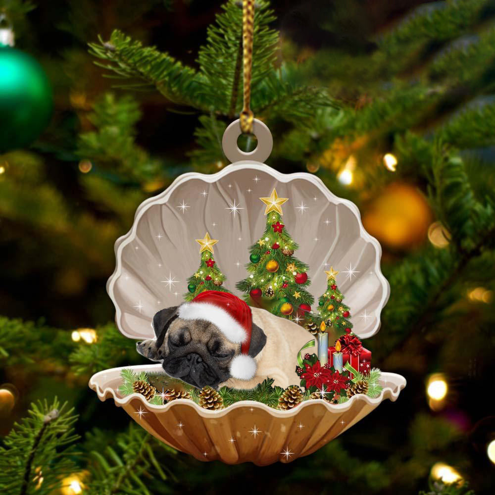 Cute Pug Sleeping in Pearl Dog Christmas Ornament Flat Acrylic - Best gifts your whole family